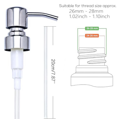 Chrome Soap Dispenser Pump Replacement - Silver 304 Rust Proof Stainless Steel Lotion Dispenser Pumps Replacement for Standard 28/400 Neck Size Regular Mouth Bottles,2 pcs - color: Chrome-silver, size: 2pcs