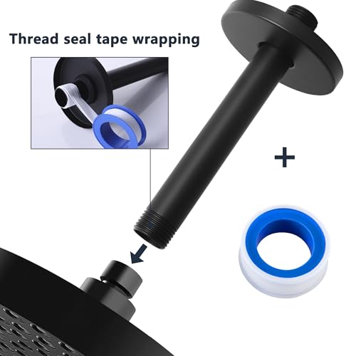 Straight Shower Arm with Flange, Ceiling Mount 6" Rainfall Shower Head Arm Extension Replacement, High Pressure & Hard Water Compatible, Matte Black - color: Round Matte Black 6 Inch