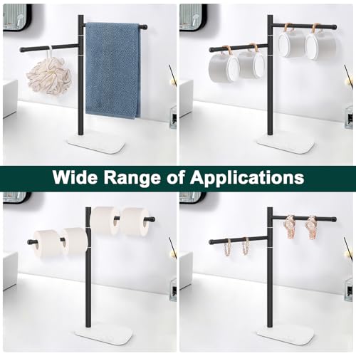 Hand Towel Holder, F-Shape Hand Towel Stand with Marble Base, Stainless Steel Swivel Hand Towel Rack Bar Standing for Bathroom Kitchen Countertop, 2 Arms (Matte Black) - color: Matte Black