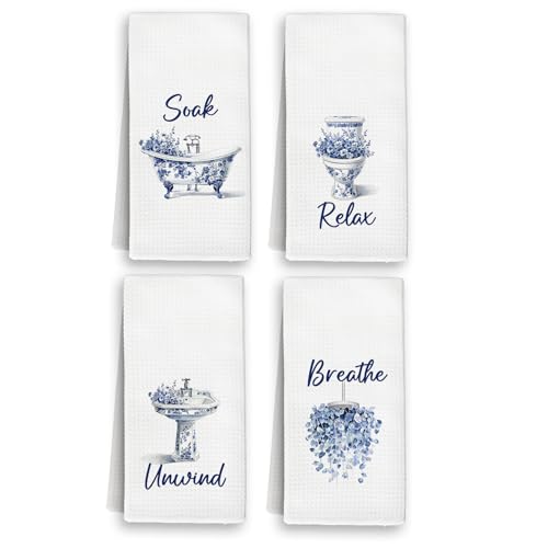 Chinoiserie Funny Bathroom Hand Towels, Blue and White Floral Botanical Floral Hand Dish Towels Decor, Bathtub Toilet Sink Print Tea Towel for Washroom Decorative 16x24 Inch Dish Cloths&Dish - color: Chinoiserie-1