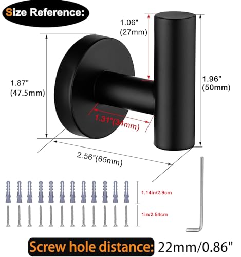 Nolimas Towel Coat Hook Matte Black SUS304 Stainless Steel Bathroom Clothes Cabinet Closet Sponges Robe Hook Wall Mounted Round Kitchen Heavy Duty Door Hanger 6 Packs - color: 6pcs Matte Black