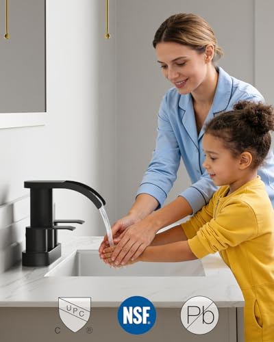 gotonovo 4’’ Centerset Bathroom Sink Faucet Waterfall Matte Black | SUS304 Bathroom Faucet,2.17’’ Wide Spout,24’’ cUPC Water Line,Pop up Drain,2 Handle,Basin,Vanity,RV,Lavatory 2 or 3 Hole Sink - color: Black