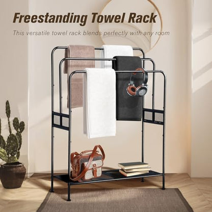 44" Extra Large Free Standing Towel Rack,3 Tier Outdoor Pool Towel Holder | Versatile Blanket and Quilt Rack Stand for Living Room, Bathroom, Bedroom, Beach, Hot Tub, Gym and Pool Area Outside - size: 3 Tier-Pro