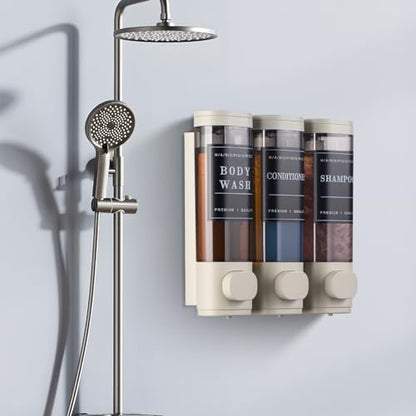 Shampoo and Conditioner Dispenser,Shower Dispenser 3 Chamber No Drilled Shampoo Dispenser for Shower Wall Mounted Body Wash for Bathroom Kitchen Hotel Large Capacity,Light Gray - color: Light Gray