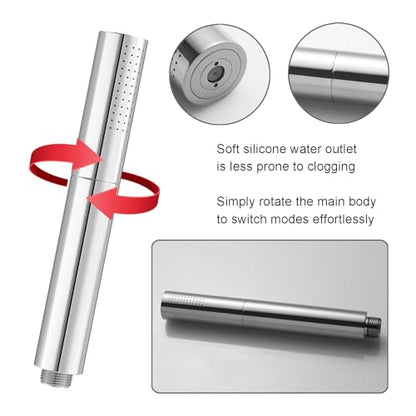 Hand Shower Head Chrome High Pressure Dual-Function Shower Wand | Jet Spray and Rainfall Modes, Brass, 7 Inch, High Flow, with 59 inch Hose and Bracket - color: Chrome