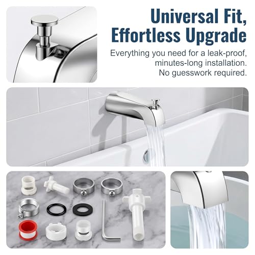 Universal Bathtub Tub Spout with Diverter,Fits 1/2'' Copper Pipe, 1/2'' IPS and 3/4'' IPS, Bathroom Bathtub Tub Faucet Replacement with Adapters