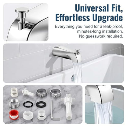 Universal Bathtub Tub Spout with Diverter,Fits 1/2'' Copper Pipe, 1/2'' IPS and 3/4'' IPS, Bathroom Bathtub Tub Faucet Replacement with Adapters