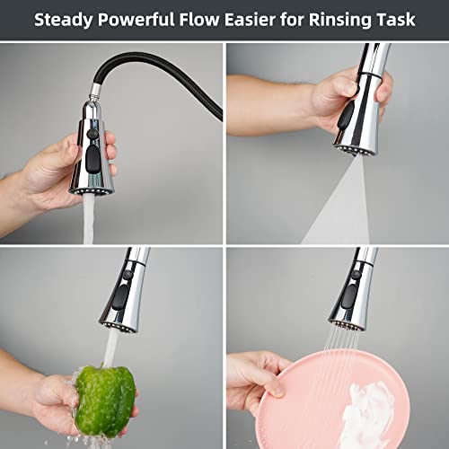 Hibbent 3-Function Pull Down Kitchen Faucet Head Replacement with 12 Adapters, NSF/ANSI/CAN 61 & CUPC Certified Sink Spray Nozzle, Compatible with Moen, Delta, Kohler Faucets, Chrome - color: Chrome