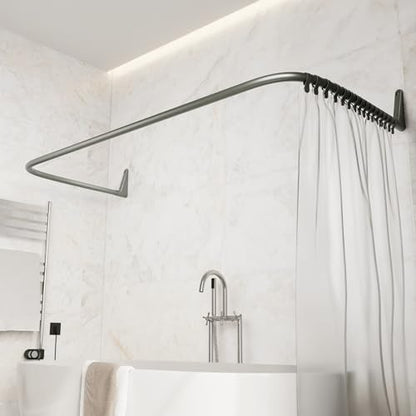 Erica Adjustable U-Shaped Shower Curtain Rod for Bathtubs - Grey | Size - 27x65x27 cm, Wall Mounted Shower Pole, No Need to Fix to the Ceiling, Curved Shower Rail, Grey Powder Coated Steel - color: Glossy Grey, size: 4 in 1 L & U shape (27,5 x 65 x 27,5 I