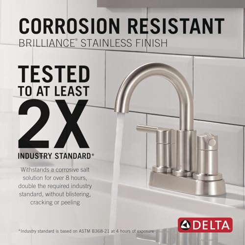 Delta Faucet Nicoli Centerset Bathroom Faucet, Brushed Nickel 2-Handle Bathroom Faucet, Delta Bathroom Sink Faucet, Brushed Nickel 3-Hole Bathroom Faucet, Stainless 25849LF-SS - color: Stainless