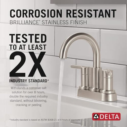 Delta Faucet Nicoli Centerset Bathroom Faucet, Brushed Nickel 2-Handle Bathroom Faucet, Delta Bathroom Sink Faucet, Brushed Nickel 3-Hole Bathroom Faucet, Stainless 25849LF-SS - color: Stainless