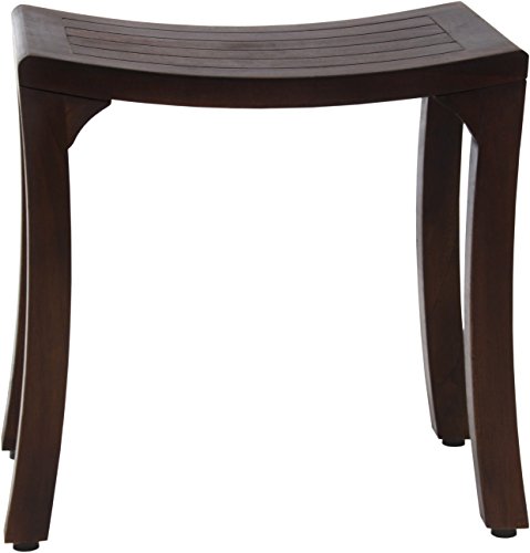 AquaTeak Patented 18" Asia Curve Mocha-Shield Teak Shower Bench - A. Bench | Durable, Water-Resistant Teak, Shower Chair & Shaving Foot Rest, Indoor/Outdoor Use