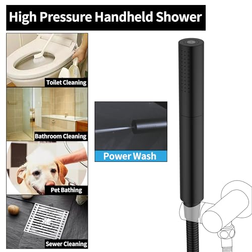 AYIVG Matte Black Finish Round Brass 2 In 1 Function High Pressure Handheld Shower Head Sprayer Hand Shower Wand with 59 Inch Hose For Bathroom Shower System - color: Matte Black
