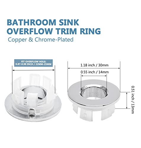 3 Pack Sink Overflow Ring, Chrome Brass Basin Drain Cover | Fits 22-25mm Overflow Hole, Tool-Free Flex Buckle Install, Anti-Aging Rust Proof, for Ceramic Bathroom Kitchen Sink - color: Chrome -- 3 Pack, style: Copper