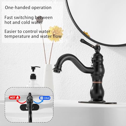 Oil Rubbed Bronze Bathroom Faucet Single Handle One Hole Bathroom Vanity Faucet Basin Mixer Tap Matching Pop Up Drain with Overflow - color: Bronze, size: Short
