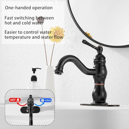 Oil Rubbed Bronze Bathroom Faucet Single Handle One Hole Bathroom Vanity Faucet Basin Mixer Tap Matching Pop Up Drain with Overflow - color: Bronze, size: Short