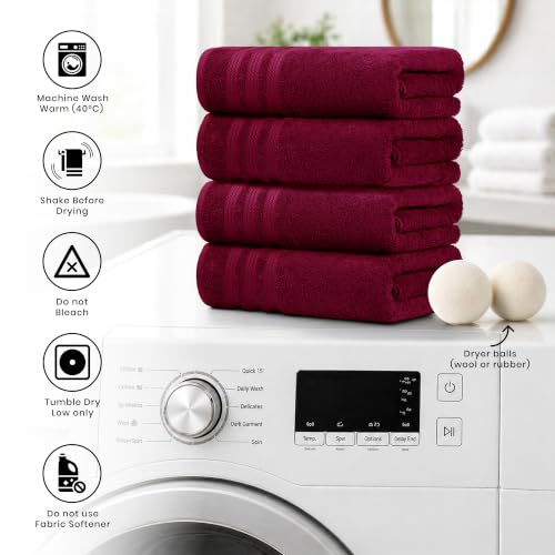 Bath Towels Set of 4 Extra Large Towels set, 30x60 In, 100% Uzbek Cotton 600 GSM, Oeko-TEX, Larger & Lighter Weight, Quicker to Dry, Super Soft and Absorbent, Perfect for Bathroom–Burgundy - color: Burgundy