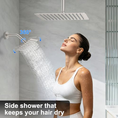 Brushed Nickel Rainfall Shower System – Complete Spa Faucet Set with Handheld Sprayer & Mixer Valve – Tub Spout Bathroom Fixture Trim Kit - color: Brushed Nickel, size: 6''+12''+Bathtub Faucet