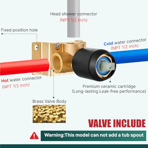 Heyalan 8 Inch Square Rain Shower Faucet Set with Valve, Matte Black | Female-thread 1/2-inch NPT connections, SUS304 shower head, brass rough-in valve, single-handle control Shower Set - color: Black, size: 8 Inch Square Shower Head