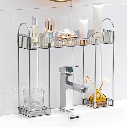 YCIA&DONE Bathroom Countertop Organizer Over The Faucet, Narrow Counter Organizers Above Sink, Table Mounted Faucet Over Sink Shelf for Kitchen, Toilet, Laundry(Smoky Gray) - color: Smoky Gray