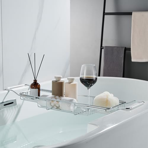 Stainless Steel Bathtub Caddy Tray, Expandable Bathtub Holder Table, Adjustable Bathroom Tray, Bath Organizer Tub Shelf,Gold,26.8~35.4in - color: Gold