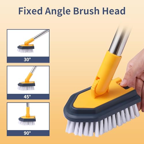 BOOMJOY Tub Cleaner Brush with Long Handle, 55" Extendable Tub Scrubber with Locking Head, No Scratch Shower Cleaning Brush for Bathtub, Bathroom Ceilings, Toilet, Kitchen, Tile, Sink - color: Yellow