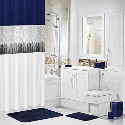24PCS Bathroom Sets with Shower Curtain and Rugs, Navy Blue Bathroom Accessories Set Navy Blue Shower Curtain Set Bathroom Accessories with Bathroom Trash Can - size: Bath Set+Shower Curtain+Bath Rugs, style: Navy Blue