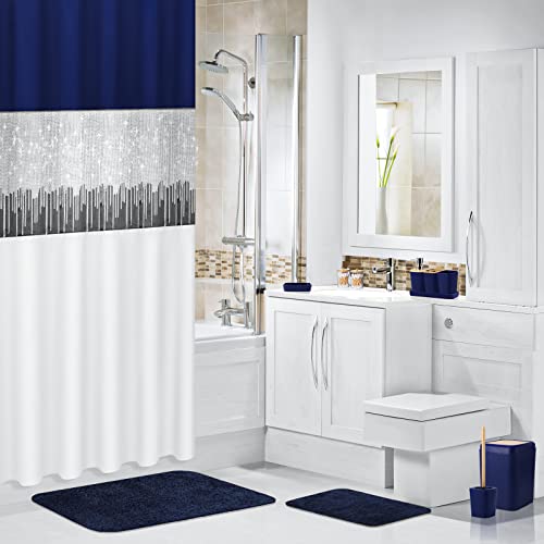 24PCS Bathroom Sets with Shower Curtain and Rugs, Navy Blue Bathroom Accessories Set Navy Blue Shower Curtain Set Bathroom Accessories with Bathroom Trash Can - size: Bath Set+Shower Curtain+Bath Rugs, style: Navy Blue