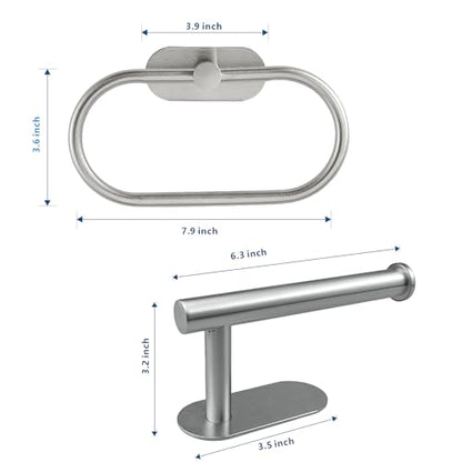 Toilet Paper Holder/Towel Ring Self Adhesive, Eolax No Drilling Brushed Nickel Bathroom Hardware Accessories, Stainless Steel Sticky Toilet Roll Hanger and Hand Towel Holder, 2 Pieces - color: Brushed Nickel