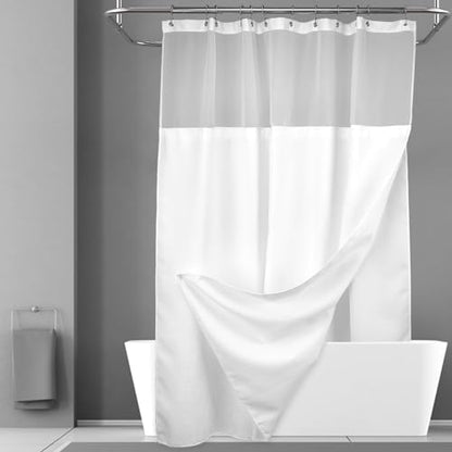 N&Y HOME Long Waffle Weave Shower Curtain with Snap-in Liner 71x75, White | 12 Hooks & Snap on Fabric Liner, Washable, Mesh Window, Hotel Style, 75 inches Length Shower Curtain Set for Bathroom - color: White, size: 71"W x 75"L (Pack of 1)