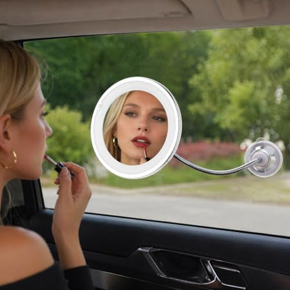 Mirror LED Lighted Mirror with Suction Cup Rotating Magnifying Makeup 10x Magnification and Adjustable Angle, 360° Free Rotation Design for Makeup in Dark or Poorly Lit Bathroom