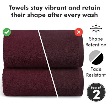Bath Sheets – 550 GSM Extra Large Bathroom Sheet Set – Pack of 2 Jumbo Towels Burgundy (71x35in) – 100% Ring Spun Cotton Soft Quick Dry Large Bath Towels for Adults Hotel Spa Bathroom Use - color: Burgundy, size: Bath Sheets