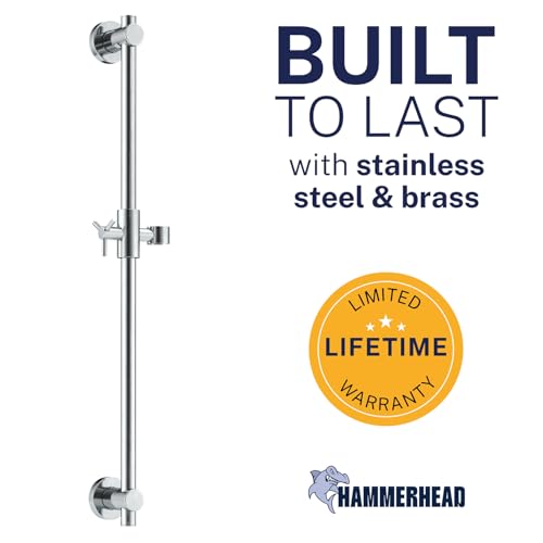 HammerHead Showers® Solid Metal 27.5 Inch Shower Slide Bar for Hand Held Shower Heads, Chrome | Adjustable Height Showerhead with Hose Rail System | Easily Adjust Height & Angle of Handshower - color: Chrome
