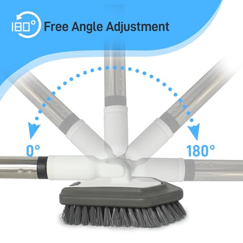 Floor Scrub Brush, 5 in 1 Tile Tub Scrubber with 56" Adjustable Long Handle and 5 No Scratch Scrubber Heads for Bathroom, Kitchen, Toilet, Bathtub
