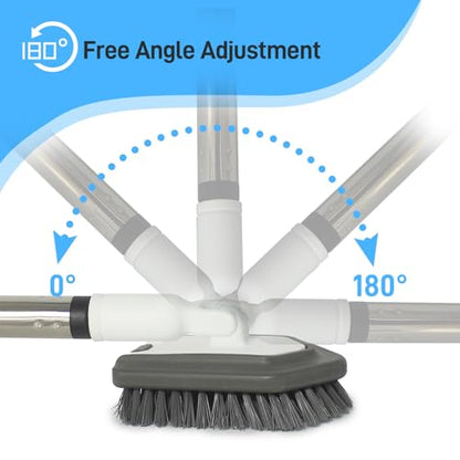 Floor Scrub Brush, 5 in 1 Tile Tub Scrubber with 56" Adjustable Long Handle and 5 No Scratch Scrubber Heads for Bathroom, Kitchen, Toilet, Bathtub