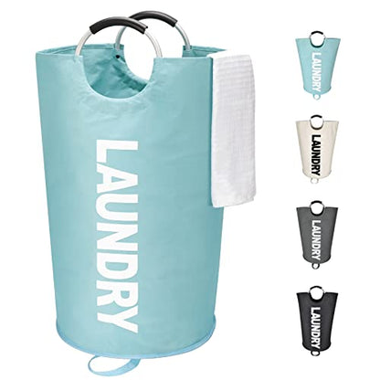 Maxsilan 90L Large Laundry Basket Bag, Collapsible Tall Hamper, Light Blue | Freestanding tall laundry bag & foldable washing basket. Extra large clothes storage bin with durable sturdy handles - color: Light Blue, size: 90L