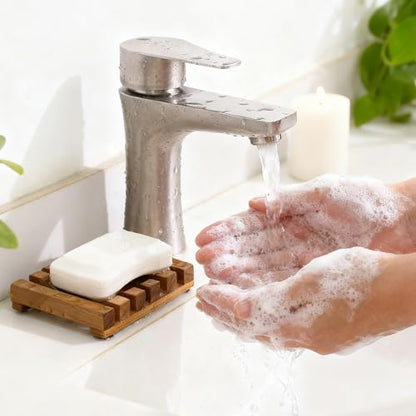 HTB 2 Pack Slotted Bar Soap Holder Teak Wood for Bathroom | Kitchen Wooden Sponge Holder, Self Draining Soap Dish for Shower, Sink, Bathroom, Bathtub, RV,Soap Saver Keep Soap Dry - color: 2pcs