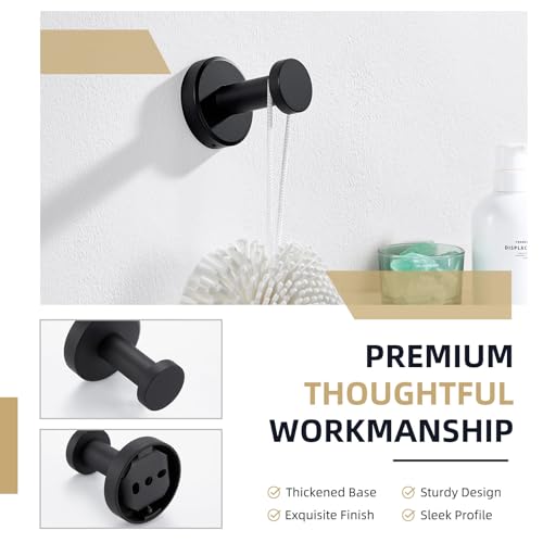 Angle Simple Towel Hook Matte Black, SUS304 Stainless Steel Bathroom Hand Towel Holder, Compact Round Robe Hook Wall Mount - color: Matte Black, size: 1 Pack