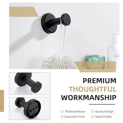 Angle Simple Towel Hook Matte Black, SUS304 Stainless Steel Bathroom Hand Towel Holder, Compact Round Robe Hook Wall Mount - color: Matte Black, size: 1 Pack