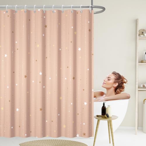 Starry Night Shower Curtain, Waterproof Shower Curtains for Bathroom, Cloth Star Shower Curtain Set with Hooks, Peach Pink Celestial Space Shower Curtains, 72x78 Inches - color: Starry Night - Peach Pink, size: 72"W x 78"L (Pack of 1)