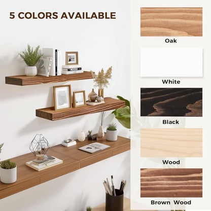 Solid Wood Floating Shelves, 24 Inch Wall Shelves, Set of 2, Brown | 8 Inch Deep, 1.6 Inch Thick, Extra-Wide Display Space, Mounting Hardware Included, For Kitchen, Bathroom and Living Room - color: Brown, size: 24x8x1.6