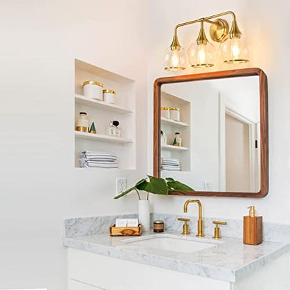 Gold Bathroom Vanity Light 3-Lights Bathroom Light Fixtures Over Mirror with Clear Glass Shade 22.4 inch Wall Sconce Lighting Bath(Exclude E26 Bulb) - color: Gold, size: 3 Light