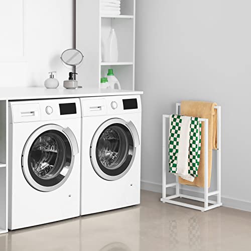 Freestanding Towel Rack 2 Tier Small Metal Towel Holder Stand | for Bathroom Floor Bedroom Laundry Room, White - color: White