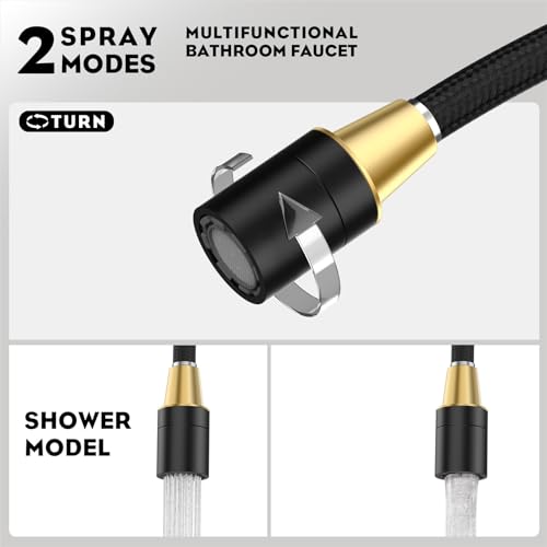 Pull Out Sprayer Matte Black 8 Inch Bathroom Sink Faucet, Widespread 2 Handles 3 Hole Pull Down Bathroom Faucet, with Pop Up Drain and Water Supply Line, BF04022-K01-MB - color: Matte Black