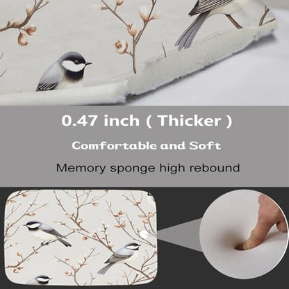 Cute Modern Bird Nature Bathroom Rugs and Mats Sets 3 Piece, Memory Foam Bath Mat, U-Shaped Contour Shower Mat Non Slip Absorbent, Velvet Washable 20 x 31 inch White - color: Color22