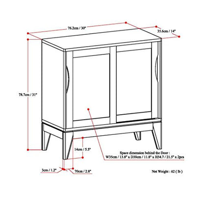 SIMPLIHOME Harper 48" Wide Solid Wood Storage Cabinet in Black - color: White, size: 30 inch