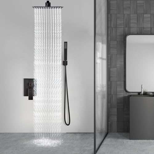 Aolemi Shower Faucet Set with Handheld Oil Rubbed Bronze 16 Inch Head | Pressure Balance Shower Valve and Trim Kit,SUS304 Rain Head and Handle System,All Metal,Wall Mount,Bathroom,Handheld Spray - color: Bronze, size: 16 Inch Wall Mount Shower Head