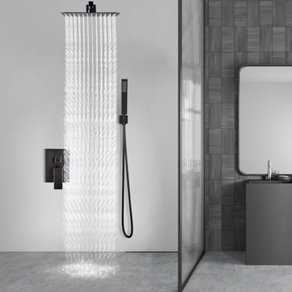 Aolemi Shower Faucet Set with Handheld Oil Rubbed Bronze 16 Inch Head | Pressure Balance Shower Valve and Trim Kit,SUS304 Rain Head and Handle System,All Metal,Wall Mount,Bathroom,Handheld Spray - color: Bronze, size: 16 Inch Wall Mount Shower Head