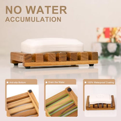 HTB 2 Pack Slotted Bar Soap Holder Teak Wood for Bathroom | Kitchen Wooden Sponge Holder, Self Draining Soap Dish for Shower, Sink, Bathroom, Bathtub, RV,Soap Saver Keep Soap Dry - color: 2pcs