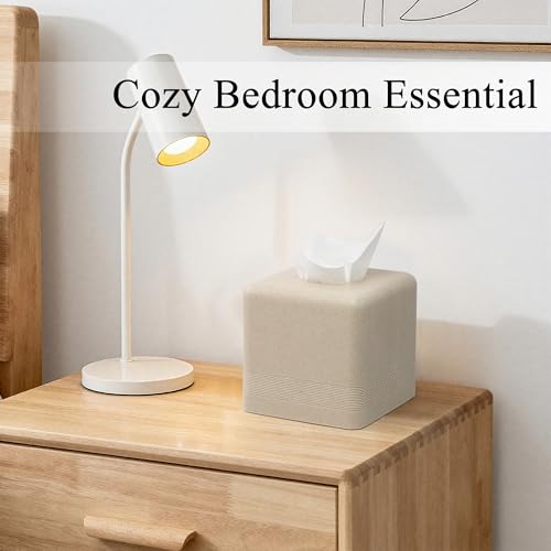 Resin Tissue Box Cover, Modern Square Holder, Beige | Resin tissue box cover with modern square design and silicone feet for bathroom vanity, office desk, and living room - color: Beige